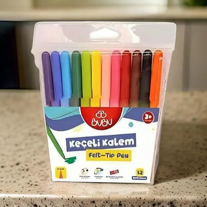 12 Colours Flet  Pen Flet Markers Bright Color Fiber Decor Delights